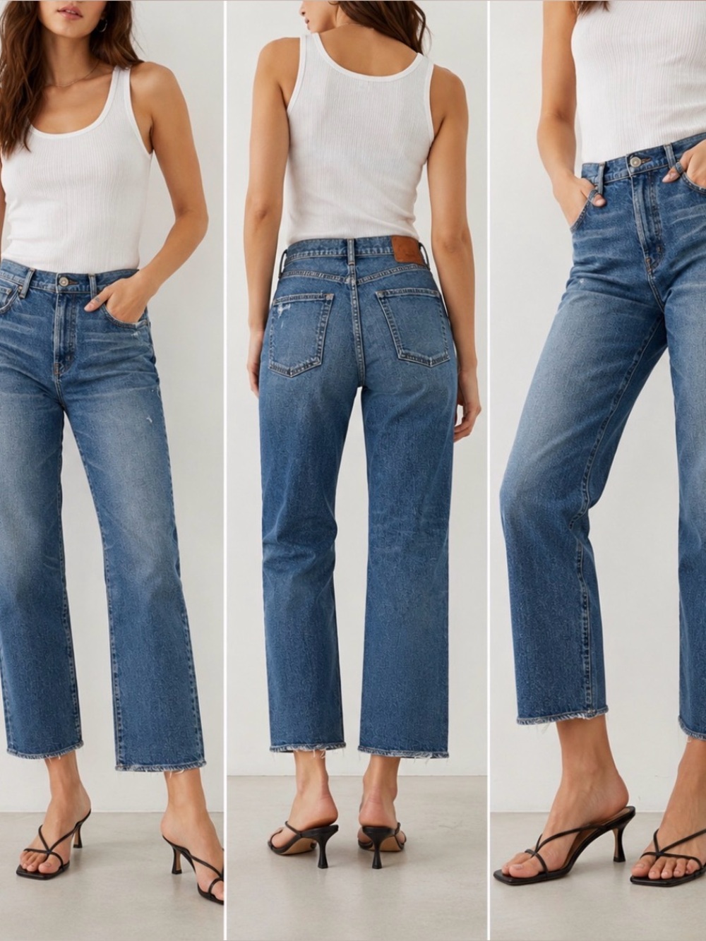 Moussy Vintage Women’s Size 27 Cropped Straight Leg Jeans Distressed Raw Hem.